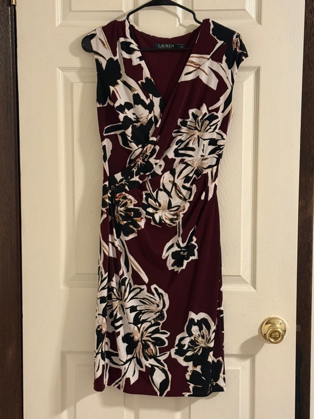 Ralph Lauren Burgundy Floral Wrap Midi Dress